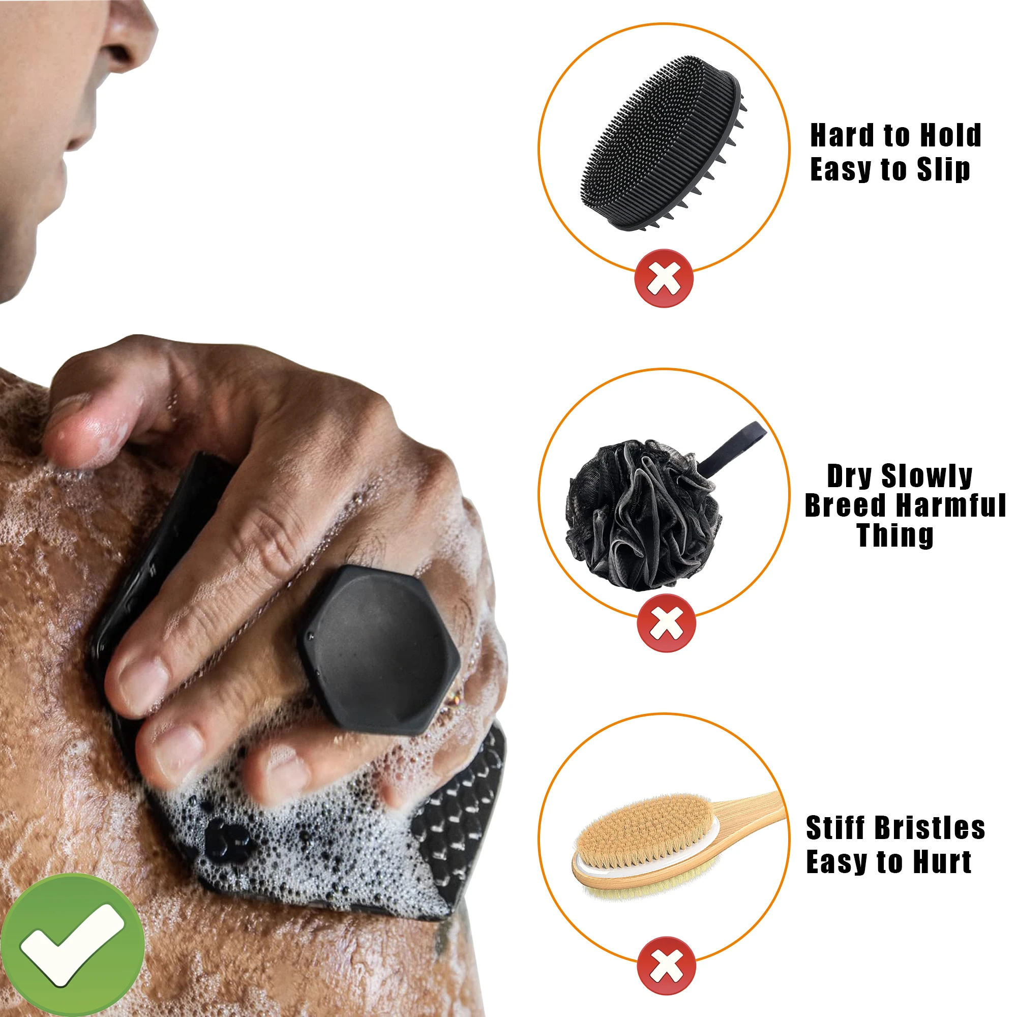 Body Scrubber Exfoliates Deep Cleans Silicone Shower & Bathroom Accessory with Bespoke Bristles and Ergonomic Handles with Hook