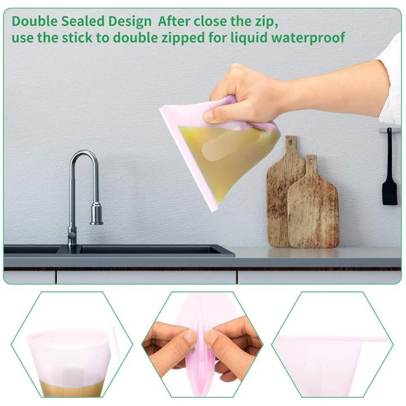 Silicone Food Storage Bag Reusable Stand Up Zip Shut Bag Leakproof Containers Fresh Bag Food Storage Bag Fresh Wrap Zip Lock Bag