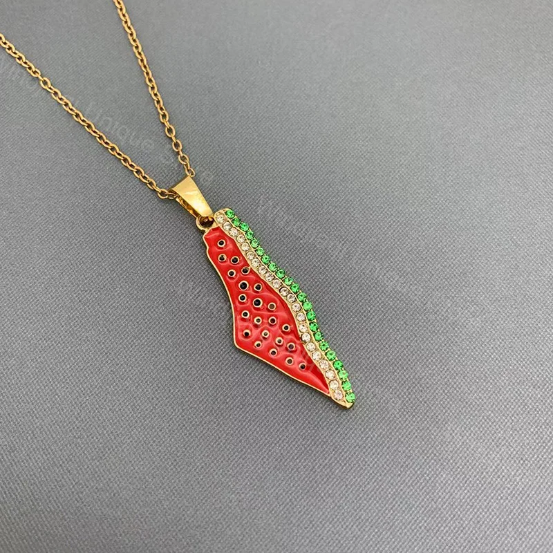 Stainless Steel Enamel Watermelon Pendant Necklace Jewelry Charm