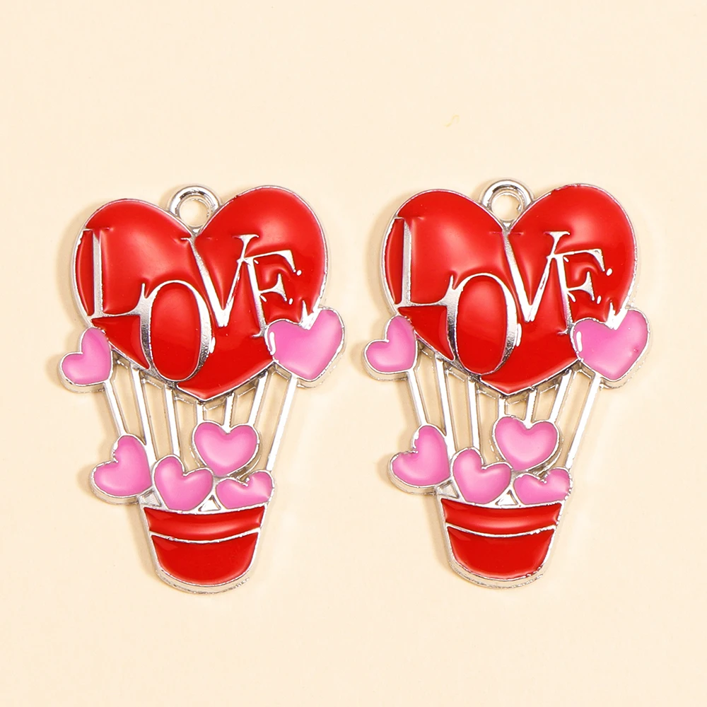 10Pcs Süße Romantische Emaille Herz Heißer Luft Ballon Charms Für Frauen Schmuck Machen Liebe Anhänger Halskette Diy Schmuck Zubehör – Detail 6