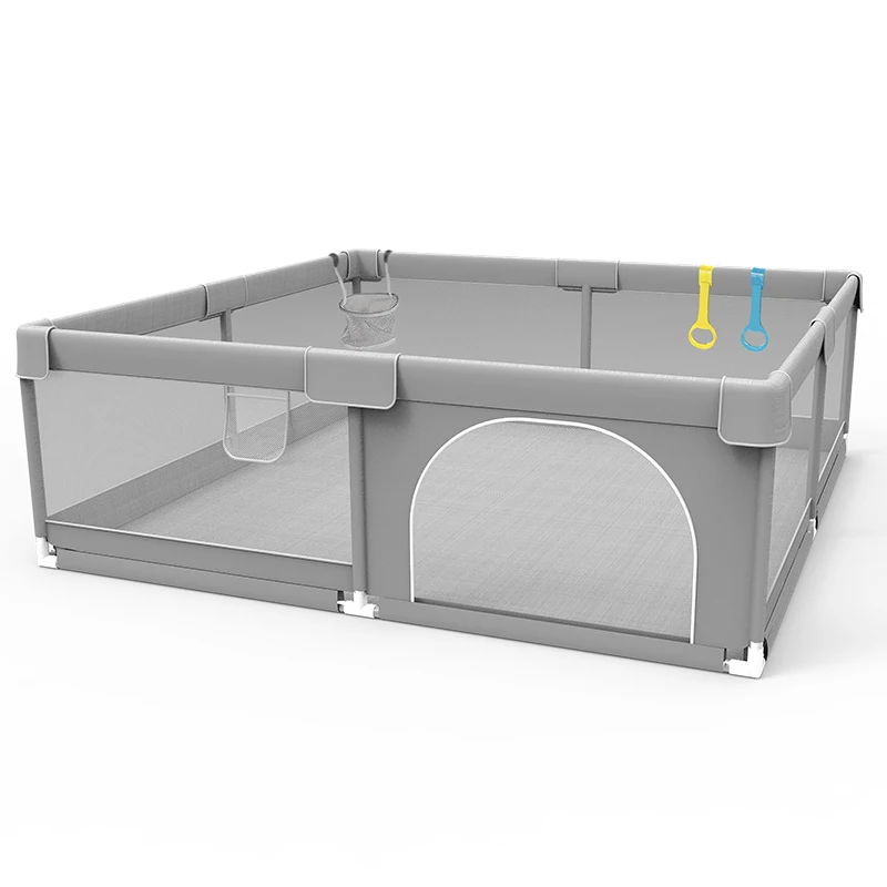 IMBABY Grey Baby Playpen with Protective Angles