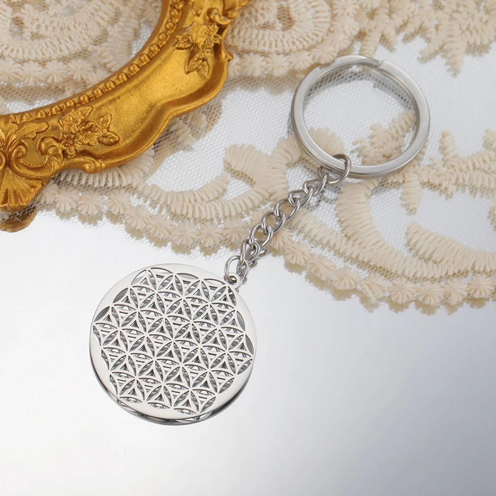 Dawapara Klassische Blume des Lebens Schlüsselanhänger Mandala Heilige Geometrie Anhänger Heilamulett Edelstahl Yoga Schmuck – Detail 29