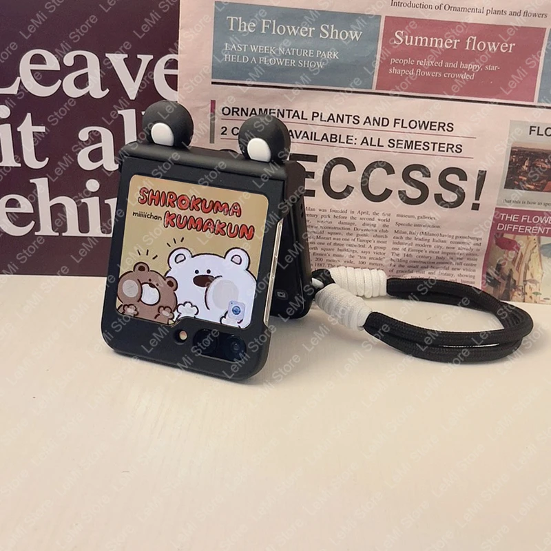 Adorable Ears Hand Strap Hinge Case - Flip Phone Cover
