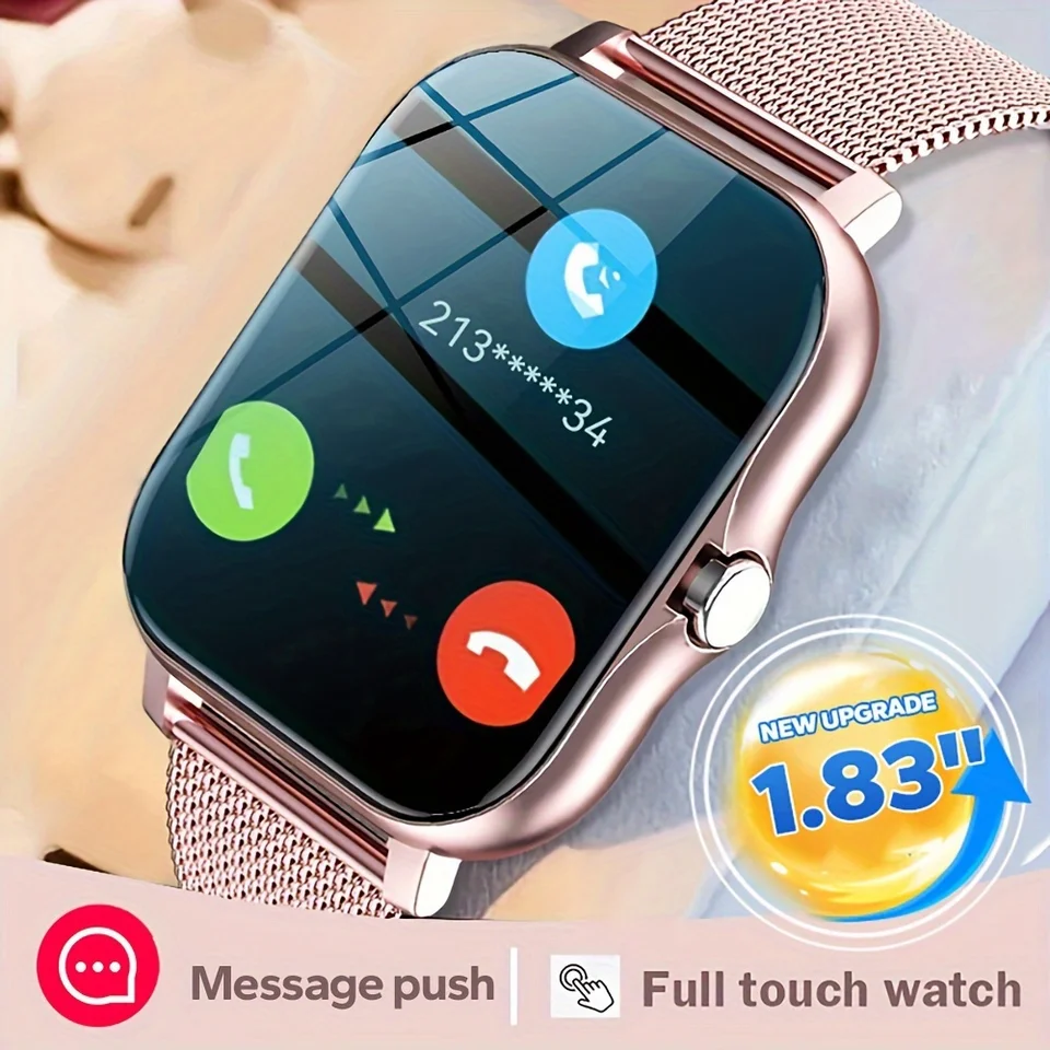 Exklusive Smartwatch (1 Stück) mit kabelloser Anruffunktion, Digitalanzeige, elektronischem Uhrwerk, Silikon und Edelstahl_voghion.com