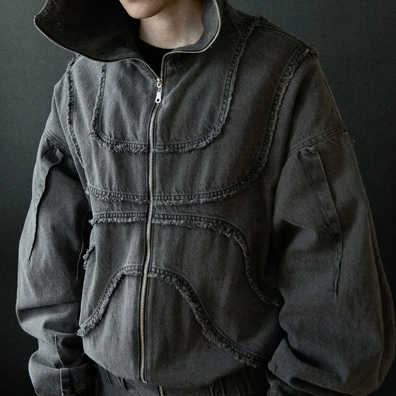 Y2K Denim Jacket American Splicing Style Gothic Vintage Trend Unisex Streetwear Punk High Street Oversized Leisure Zip Up Hoodie 5