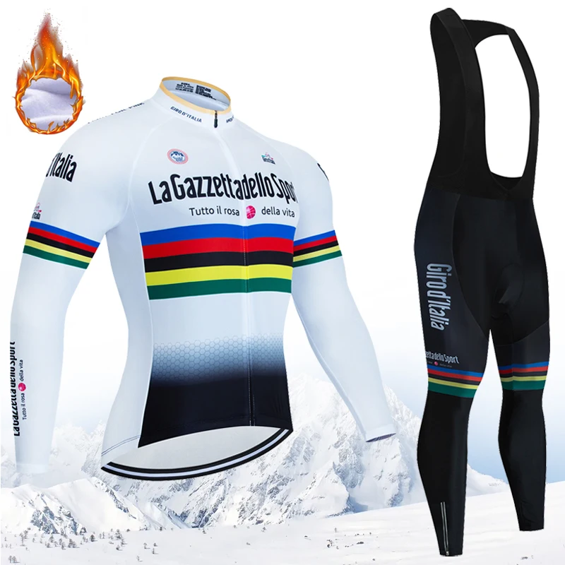 남성용 보온 플리스 사이클링 저지 세트, 긴 소매 자전거 의류, MTB 자전거 의류, Tour De Italy D'ITALIA 사이클링 세트, 겨울
