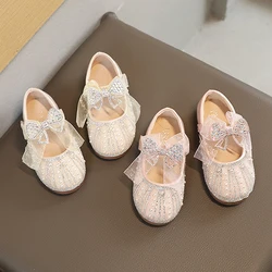 Perlite Pink Lace Butterfly Ballet Flats For Kids 2024 Spring Luxury Rhinestone Ballerinas Wedding  Flower Girl  Mary Jane Shoes