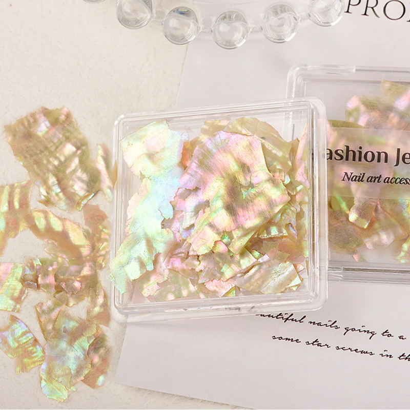 Ultradünne große natürliche Abalone-Unregelmäßige Aurora-Muschelscheiben, Nagelkunst-Dekorationen, DIY-Maniküre-Zubehör, 1 Box – Detail 9