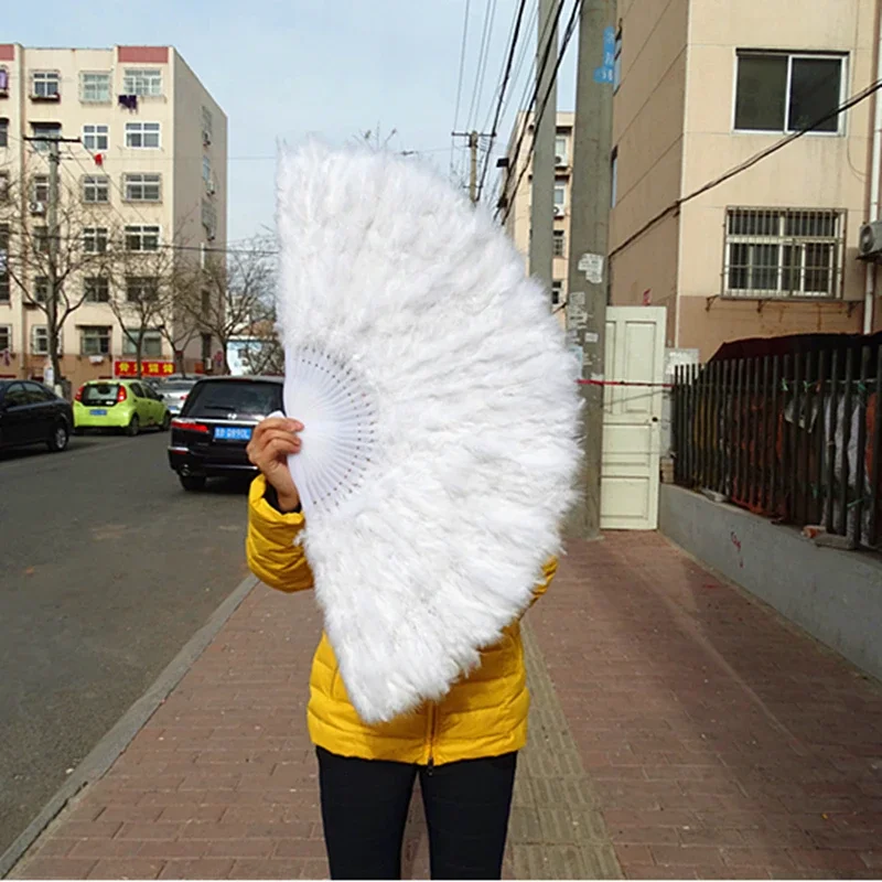Folding Hand Fan Folded Turkey Feather Handmade For Dance Wedding Decoration