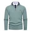 Men's Thickened Knitted Sweater Vertical Stripe Half Zipper Stand Collar Warm Woolen Winter Casual Top from Mainland China