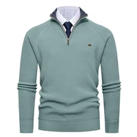 Men's Thickened Knitted Sweater Vertical Stripe Half Zipper Stand Collar Warm Woolen Winter Casual Top from Mainland China