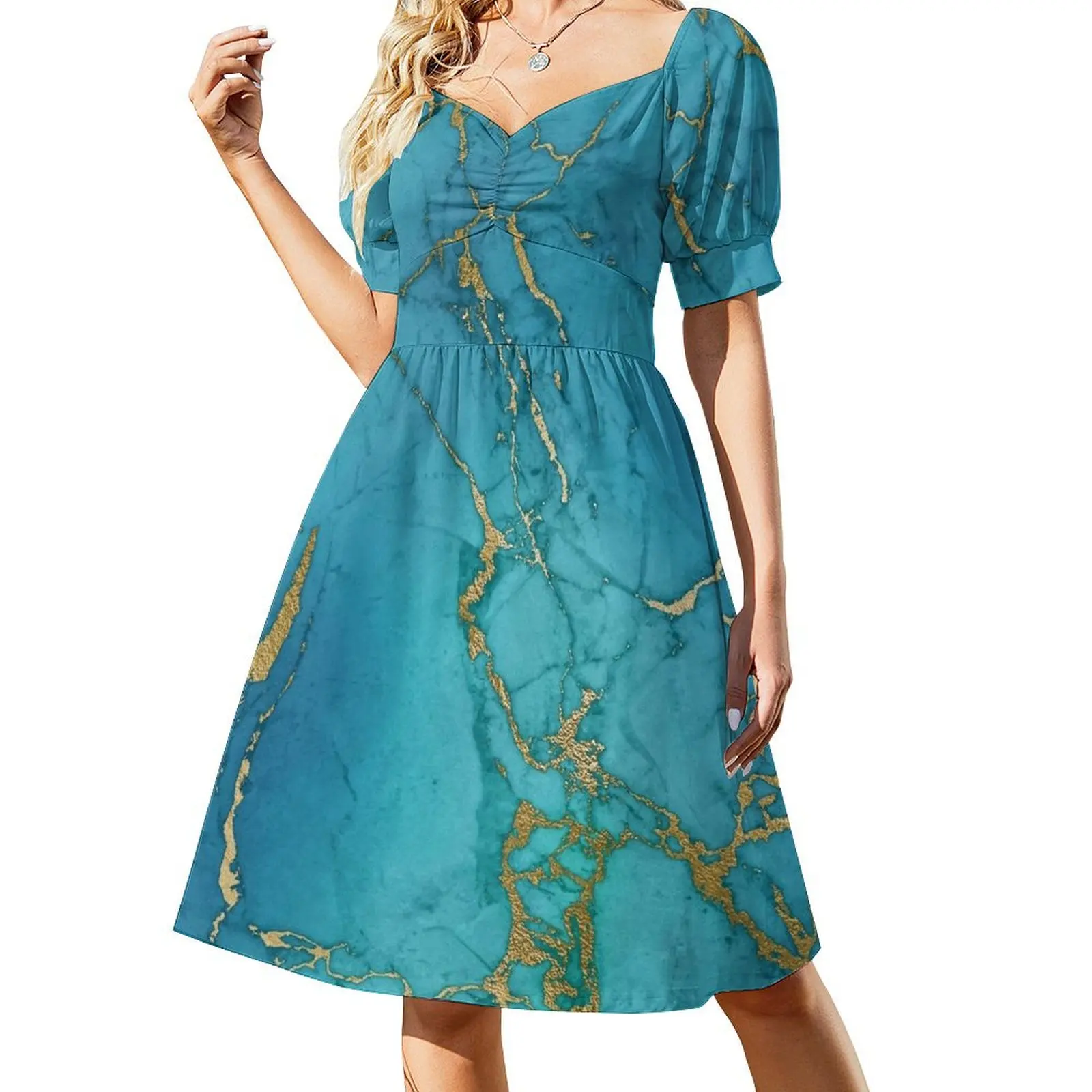 

Blue Gilded Marble Sleeveless Dress Casual dresses dress women summer woman dress
