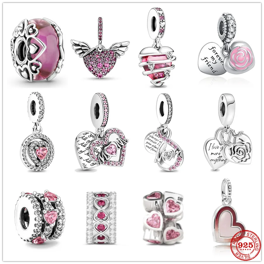 925 Sterling Silver Sparkling Mom Double Halo Heart Dangle Charm Bead Fit Original Bracelet Pendant DIY Women Jewelry beads charms charm jewelry sterling silver jewelry charm bead silver charm bracelet sterling silver beads beads jewelry silver charm bead sterling silver beads charm
