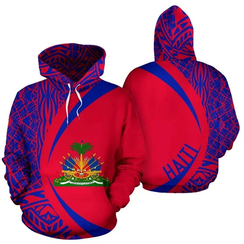 Autumu New 3D Printed HAITI National Flag Emblem New In Hoodies & Sweatshirts Haiti Coat Of Arms Graphic Hooded Hoody Hoodie Top