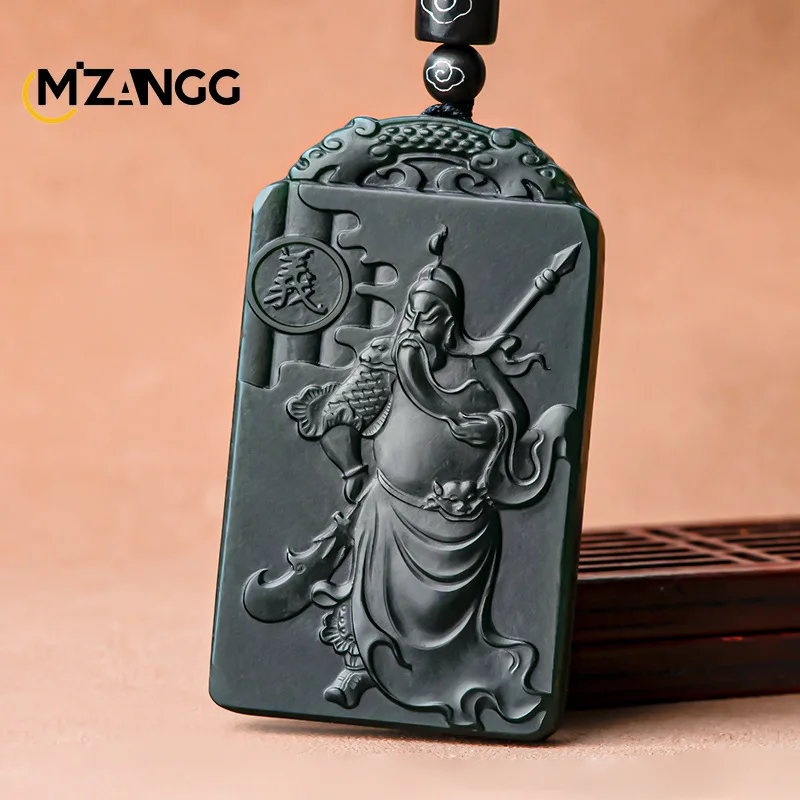 

Natural Hetian Jade Ink Jade Guan Gong Pendant Hand-carved Domineering High-grade Jade Necklace Men & Women Mascots Holiday Gift