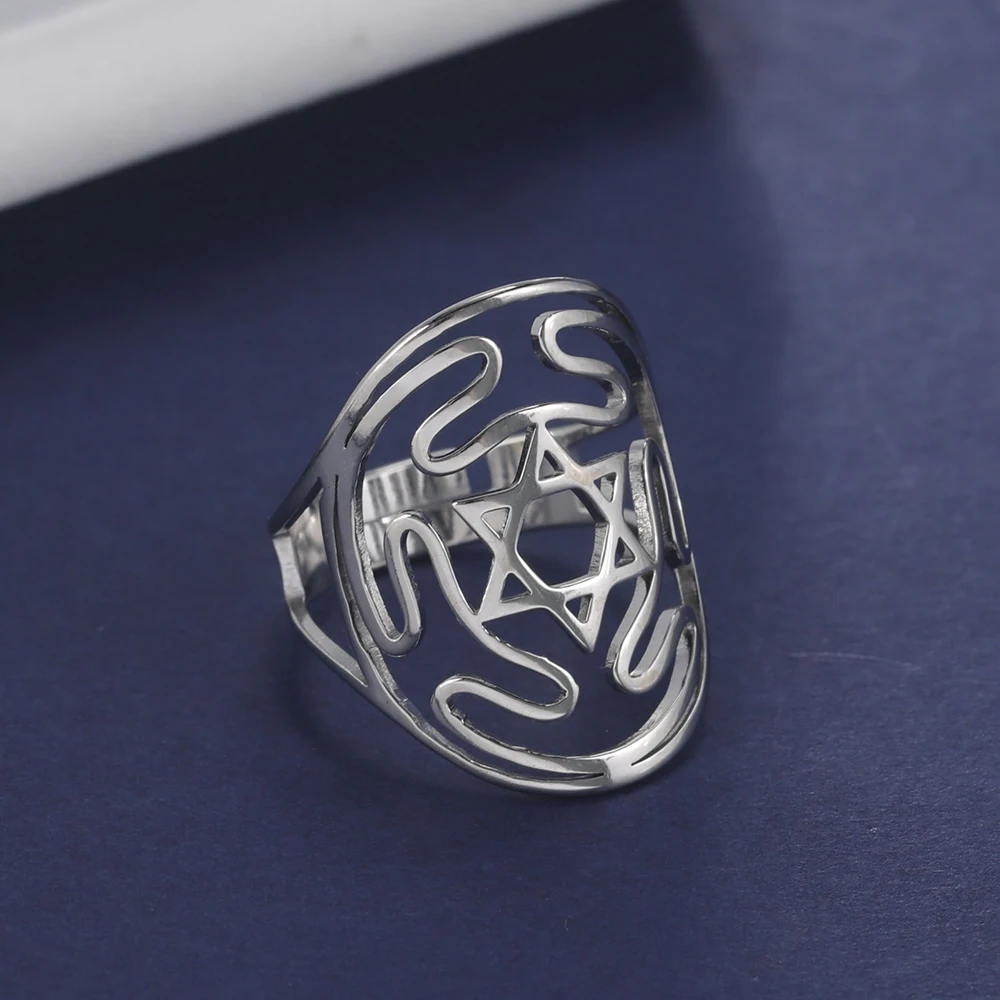 Dawapara Rad des Hekates Symbol Verstellbarer Ring Davidstern Religiöses Amulett Heidnische Göttin Wicca Geschenk Edelstahlschmuck – Detail 8
