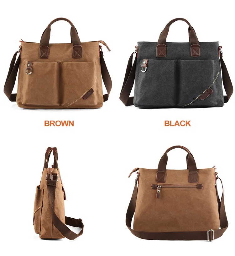 MATE ELAN Leinwand Männer 15,6 Zoll Laptop Handtasche Retro Schulter Messenger Tasche Vintage Einfarbig Große Kapazität Computer Aktentasche – Detail 3
