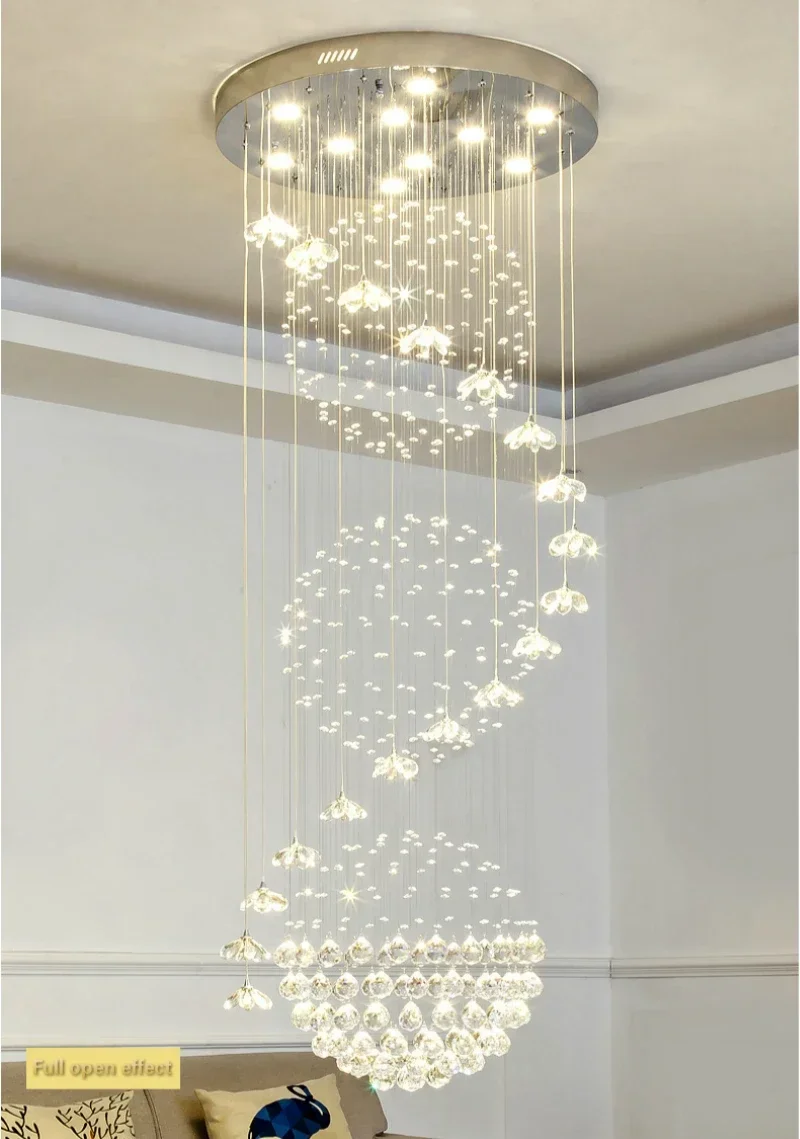 Chandelier Modern Long Staircase Crystal Pendant Light Image 9