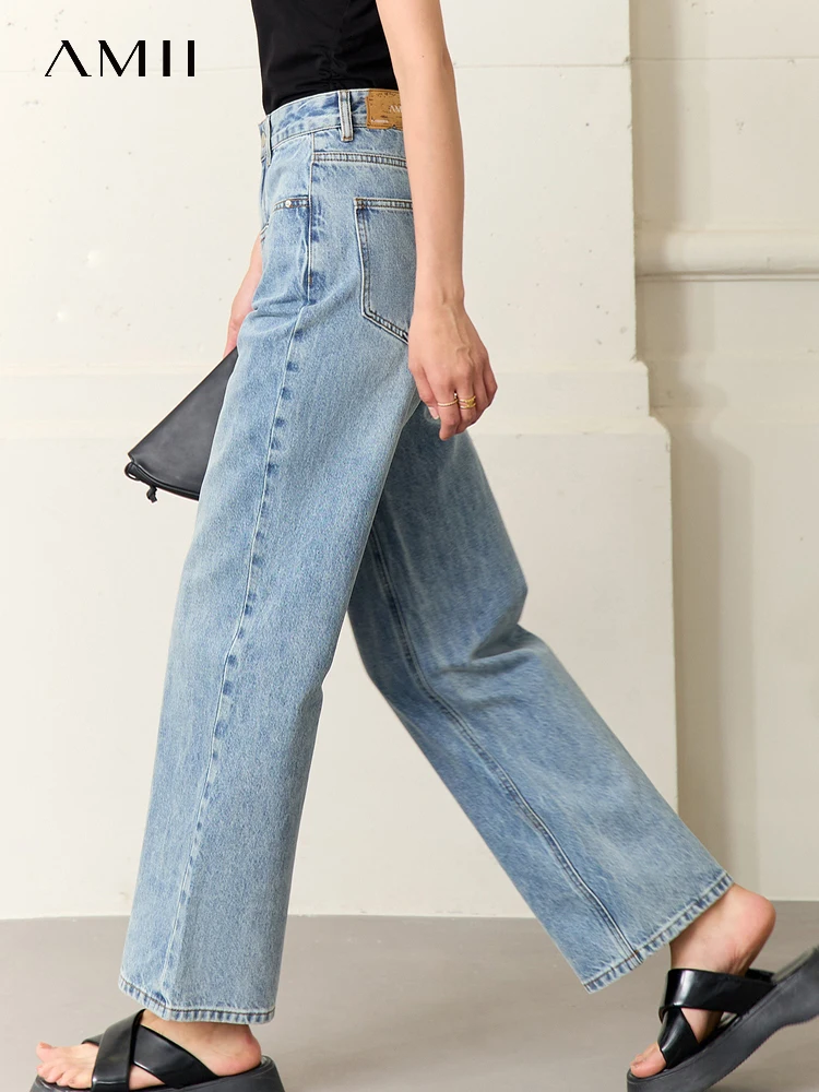 AMII Minimalism 2023 Summer New Long Women's Pants Jeans 100 Cotton