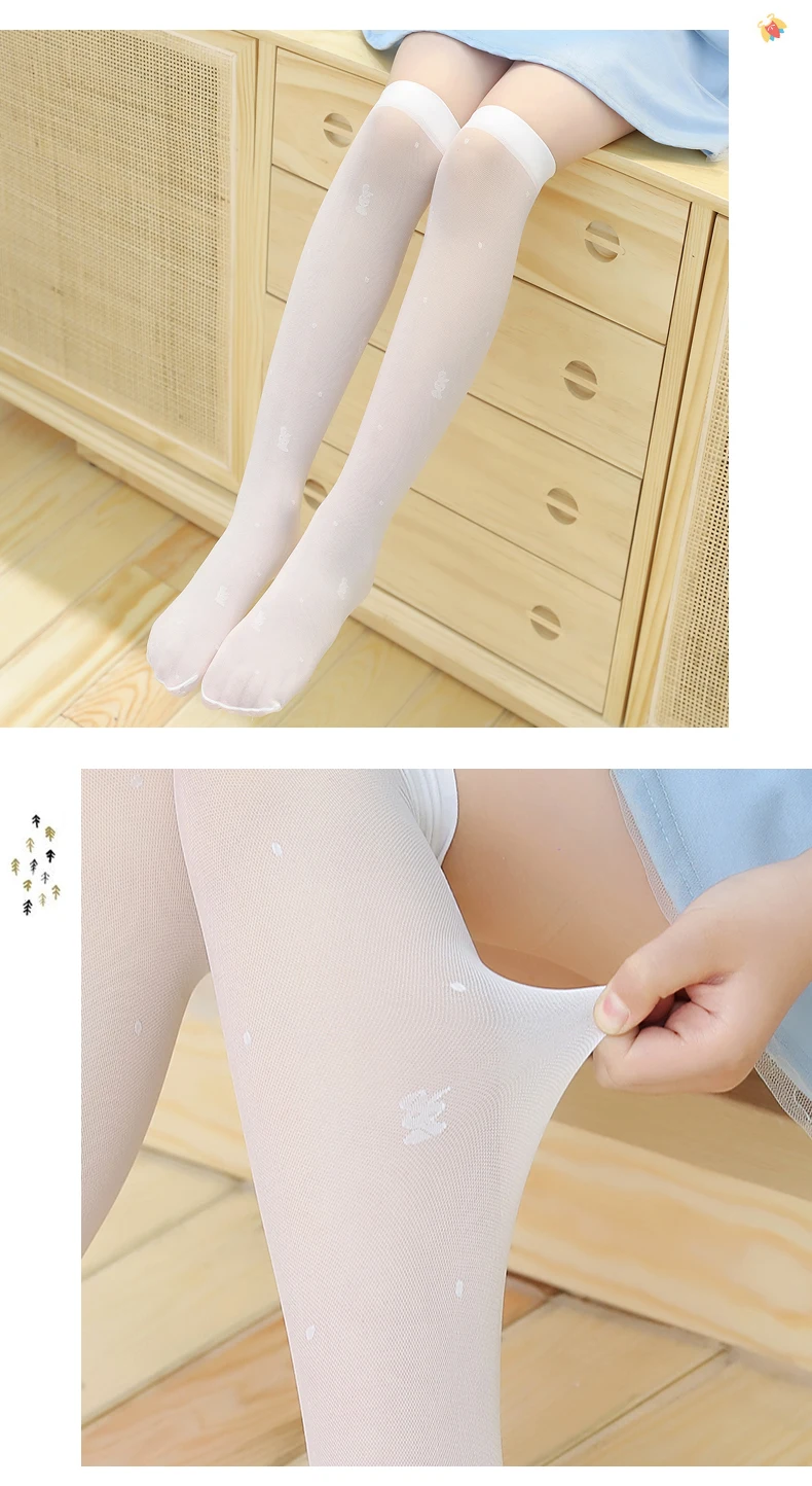 Sommerliche weiße Schulsocken für Mädchen, überknielange, ultradünne Socken für Babymädchen, mit niedlichem Katzen- und Schmetterlingsdesign, Prinzessinnen-Socken – Detail 1