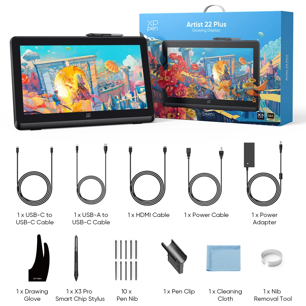 XPPen Artist 22 Plus Graphics Tablet Monitor 16K Pressure Levels X3 Pro Smart Stylus 22-inch 130% sRGB for Android Windows Mac 6
