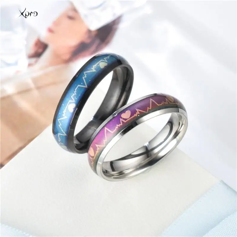 Stainless Steel Ring Change Color Mood Ring Emotional Temperature Fashion Temperature Sensitive Glazed Seven-Color Ring Lamp 3