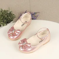 Spring Autumn Kids Leather Shoe Elegant Bowtie Girl Princess Shoes Fashion Causal Wedding Children's Flats Ankle-strap Versatile 2