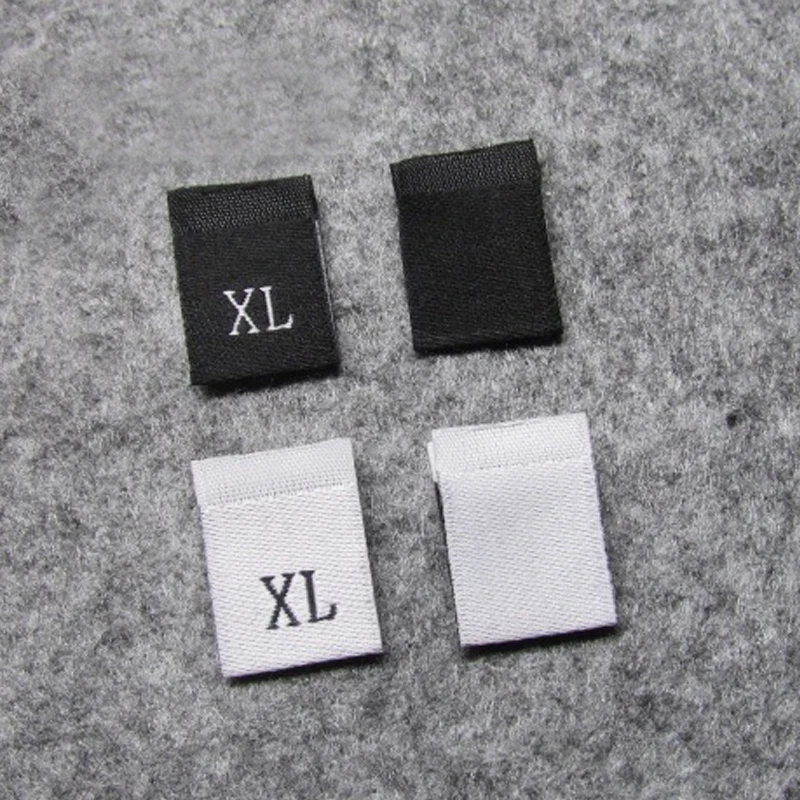 100Pcs XXS-7XL Clothing Size Label Black Text White Garment T-shirt Dress Cloth Fabric Label Tag DIY Handmade Sewing Accessory