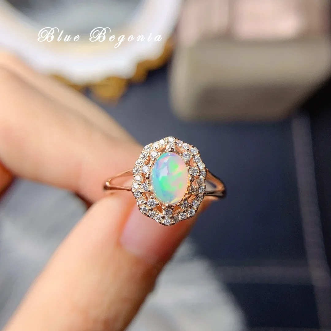 

Natural Opal Ring 925 Sterling Silver 5*7MM Gemstone Jewelry for Women Engagement Girlfriend Exquisite and Elegant StyleGift