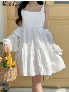 Summer Sexy Mini Square Collar Beach Party Ladies Dresses White Drape A Line Night Date Dress Women New In Dress