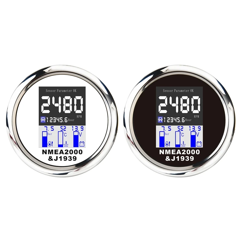 

NMEA 2000 85Mm 4 In 1 Multi-Functional Meter Digital Tachometer Water Temp Oil Pressure Gauge Voltmeter With Alarm