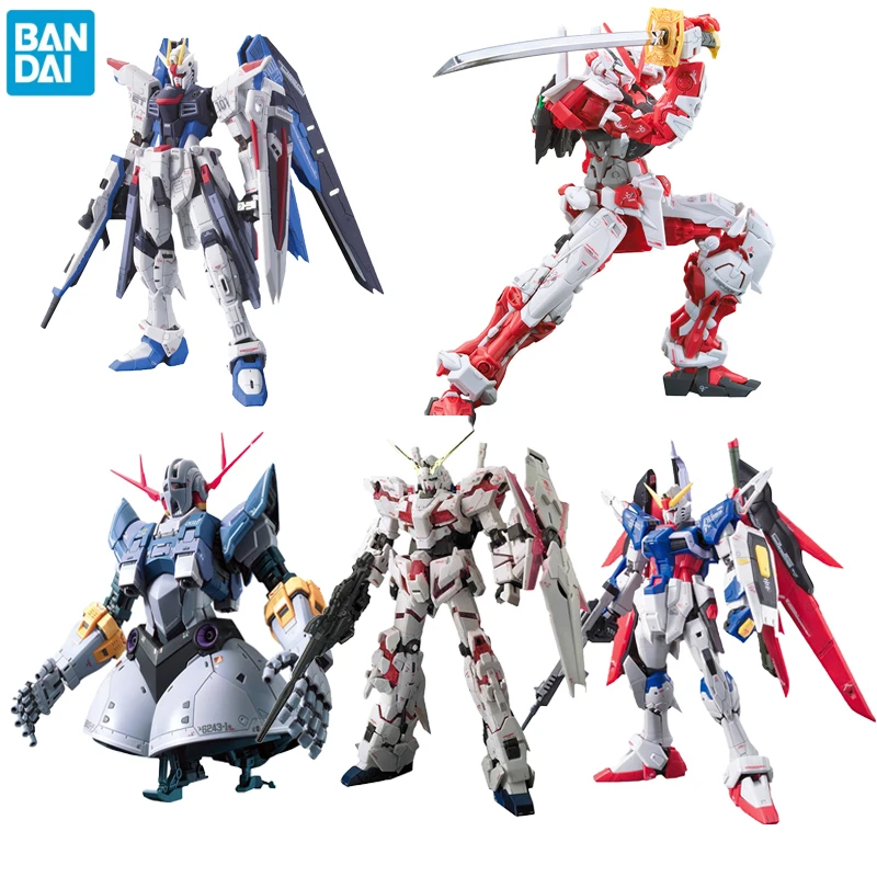 Originale Bandai Gundam Anime Figure Rg 1/144 Sazabi Unicorn Zeong Justice Wing Astray Red Frame Strike Freedom Assembly Toys