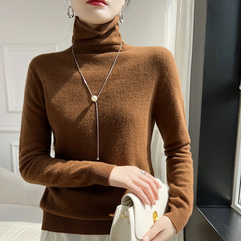 WinvyNee Women Clothing 100% Wool Sweater Stacked Collar Long Sleeve Solid Pullovers Soft Knitwear Tops Autumn Winter A1263016 3