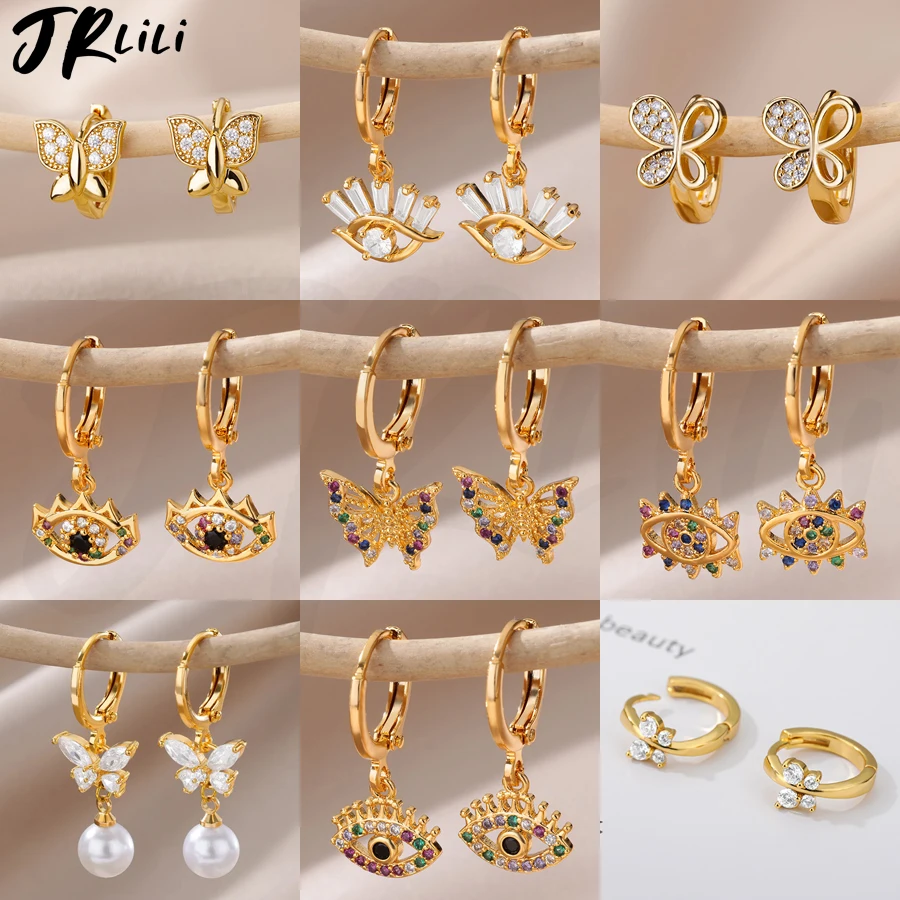 

Zircon Butterfly Pendientes Earrings for Women Stainless Steel Gold Plated Evil Eye Earring Trend Girl y2k Jewelry aretes mujer