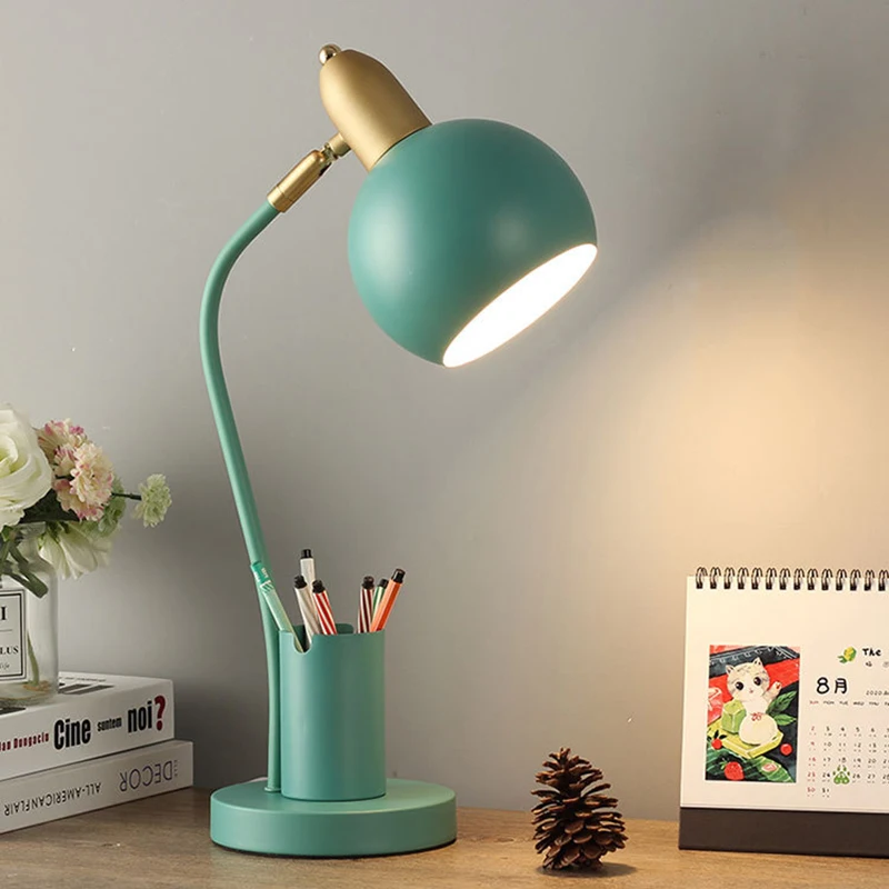 

LED Table Desk Lamp Pen Holder Creative Nordic Iron Bedroom Eye Protection Reading Light Simple Living Room Home Decor