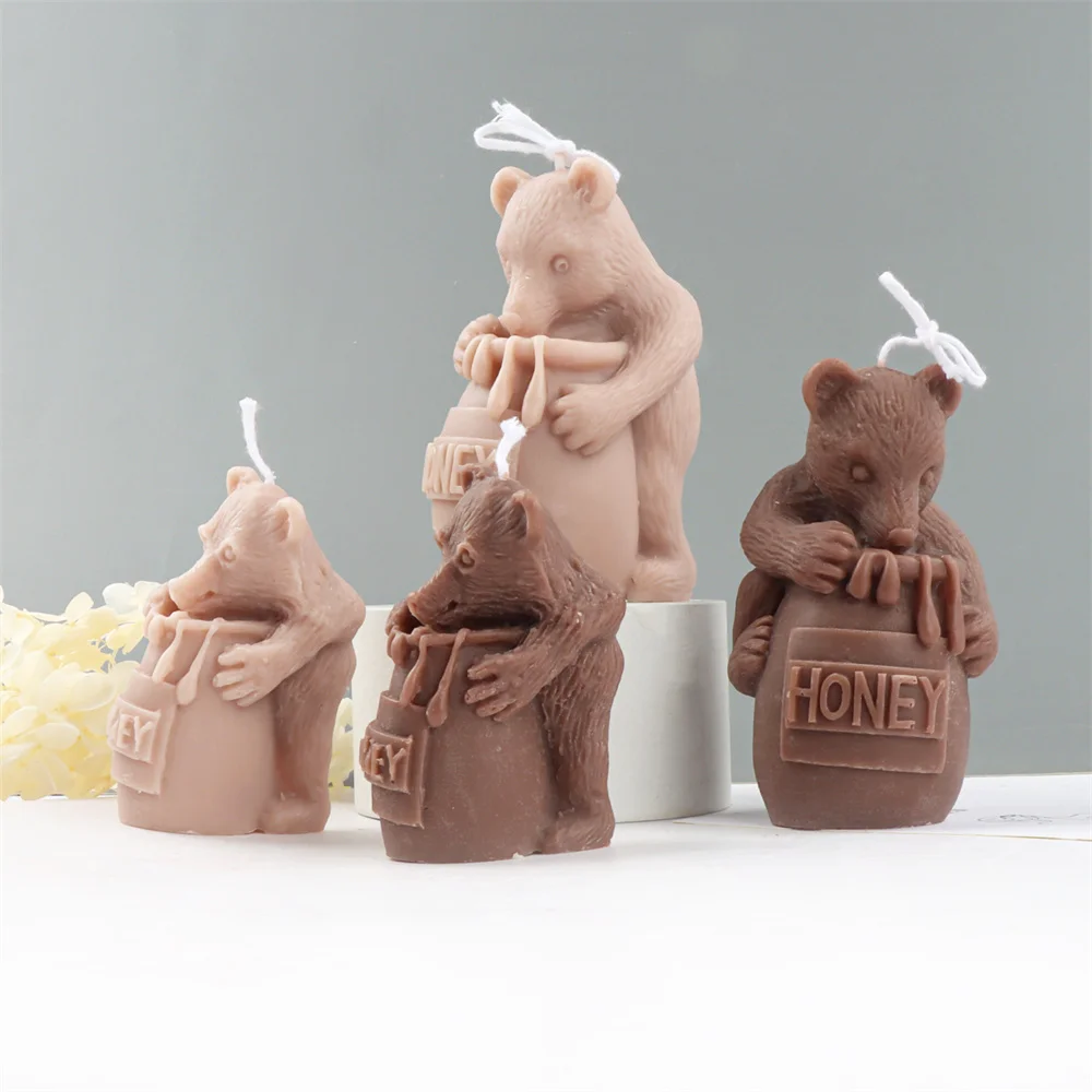 

3D Animal Bear Honeypot Cute Shape Silicone Candle Mold Scented Making Supplies Handmade Plaster Resin Soap Mould Crafts Gifts