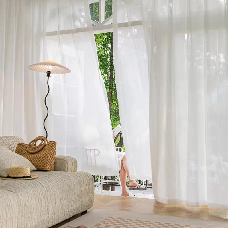 1pcs  French Princess Style Plush Gauze Balcony Bedroom Living Room White Tulle 4
