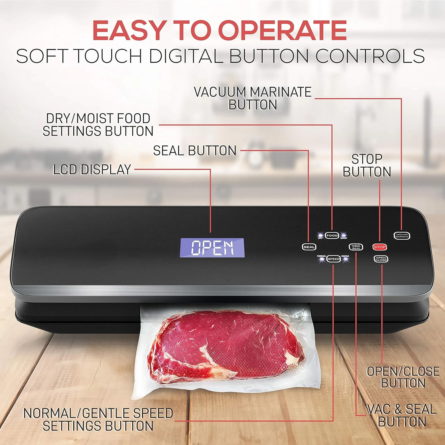 

Vacuum Sealer | Automatic Vacuum Air Sealing System For Food Preservation w/ Starter Kit | Compact Design | Lab Tested | Dry &am