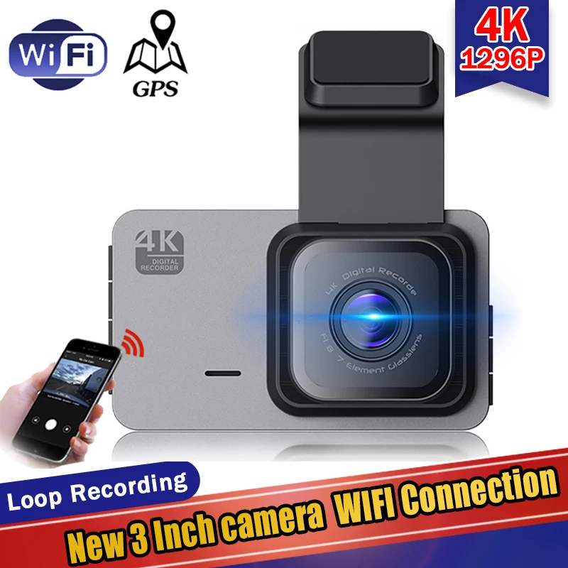 Dvr Per Auto 3.0 Pollici Wifi 4K E 1296P Dual Lens Vista Posteriore Dash Cam Videocamera Per Veicoli Videoregistratore Monitor Di Parcheggio 24 Ore Re