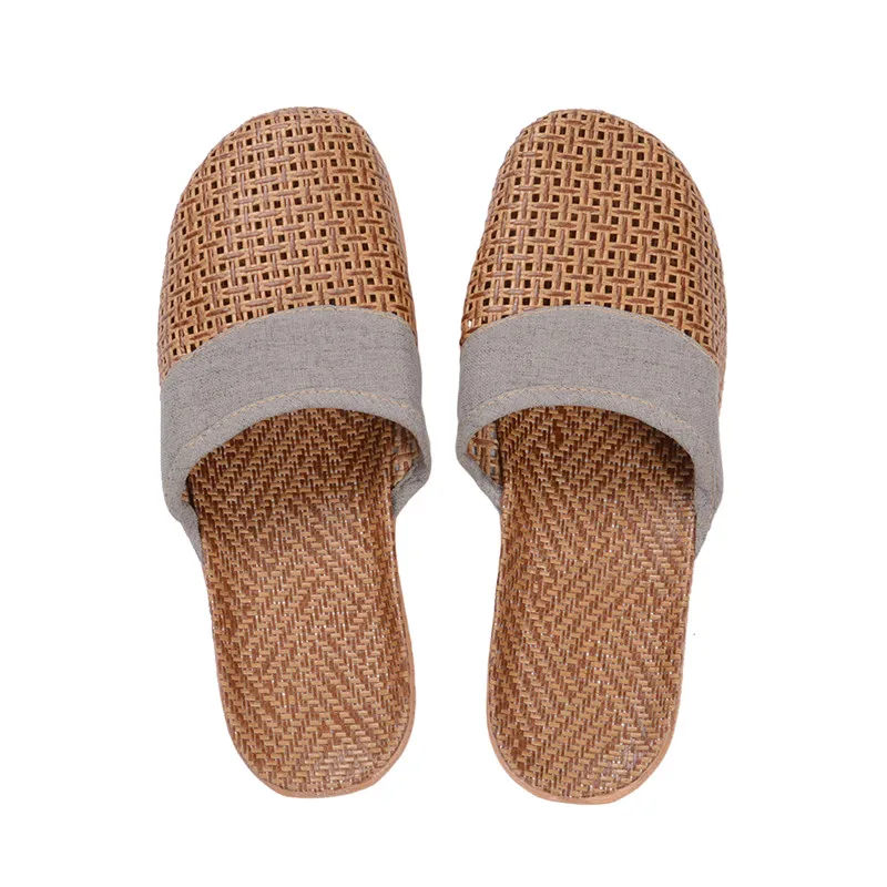 Men Anti-Slip Linen Slippers Rattan Grass Couple Comfortable Breathable Beach Sandals For Men Summer Home Indoor Slippers Shoes slippers sandals
