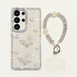 Pearl Butterfly Phone Cover with Diamond Lanyard Case - Samsung S26 (Clear)