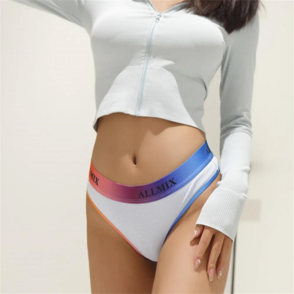 2 Pcs/pack Sexy Panties Cotton for Women Thong Rainbow Color Underwear Ladies Elasticity G-string Briefs 3