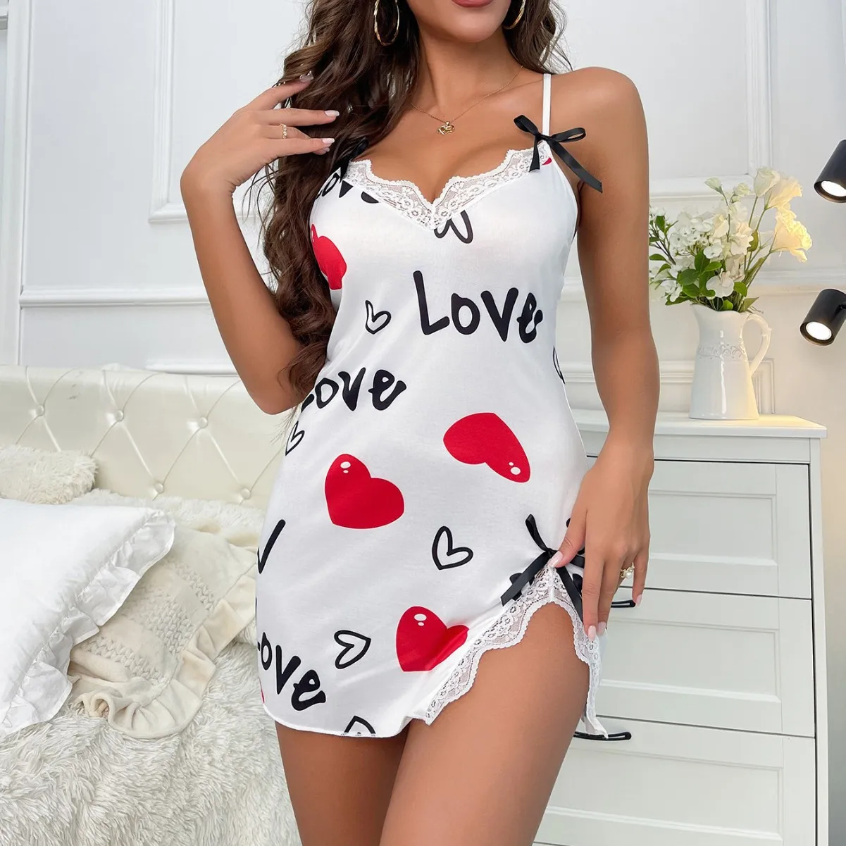 Summer Sleepwear Women Nightgown Sexy Lingerie Love Printed Halter Backless Mini Dress Casual Pajamas Sleepshirts Nighties - 4