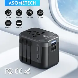 Universal Travel Adapter with Dual USB and Type - C Ports - All - in - One Charger - Sliver Black