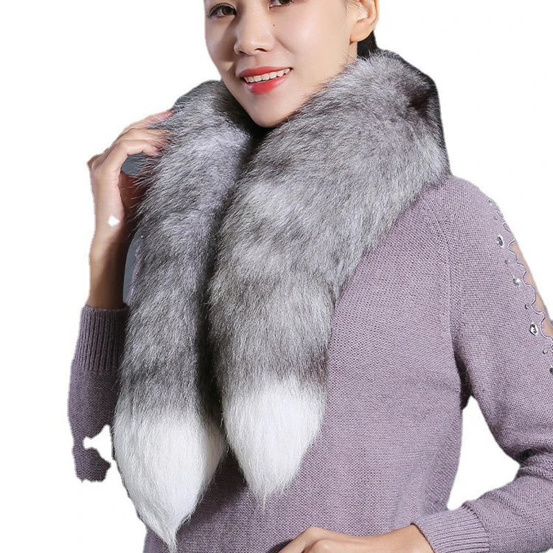 Large Fox Tail Fluffy Real Fox Fur Scarf Women Winter Warm 100
