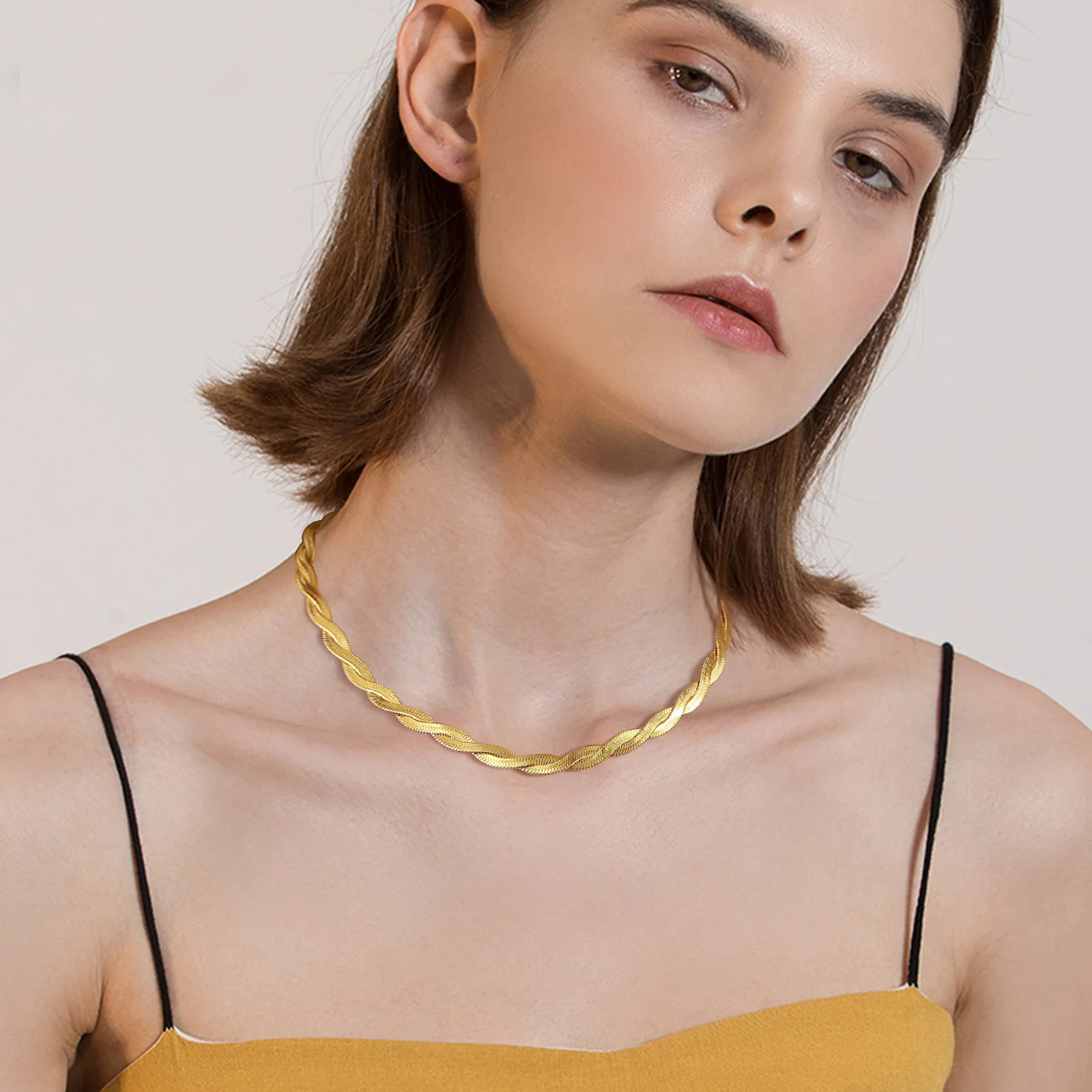 Vnox Twisted 3mm Snake Chain Necklace 