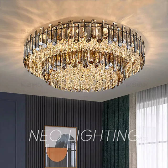 Lustre de plafond en cristal K9 minimaliste de luxe, lumière LED ronde moderne pour chambre à coucher, espace de vie 1