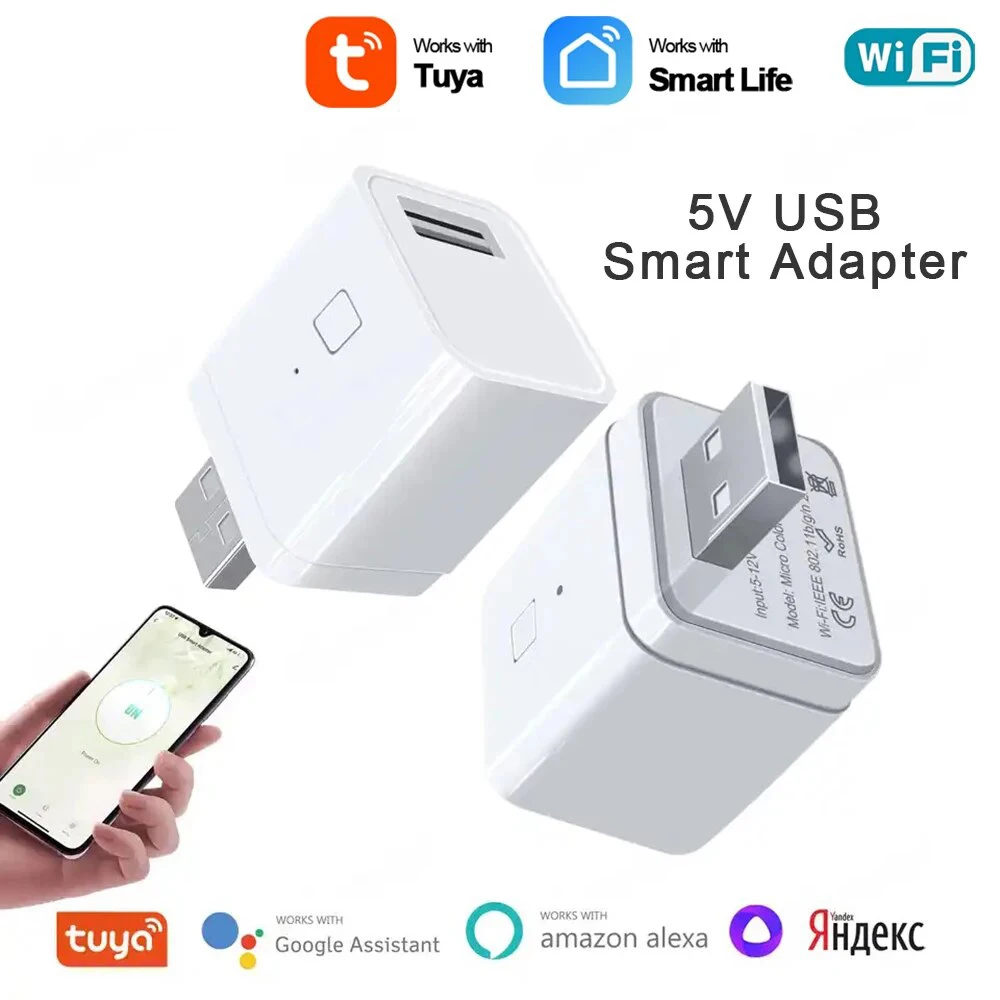 Tuya Smart WiFi Micro USB Adaptor Switch 5V Mini USB Power Adaptor Smart Life Control with Via Alexa Google Home Yandex Alice