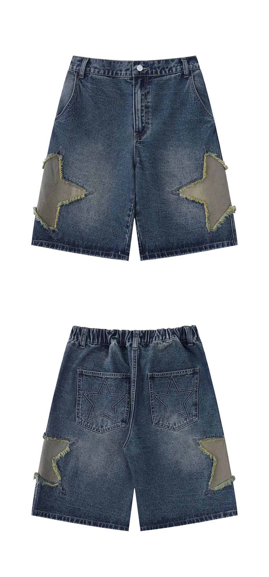 Sebd49f9057da4caca2369bb8bd816624R Retro Star Splicing Denim Shorts, Men Summer Harajuku Streetwear Jeans Shorts Fashion Casual Loose Blue Denim Shorts Unisex Mallzona