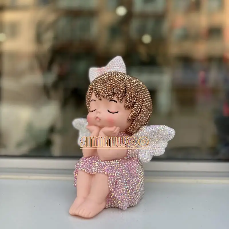 Strass Segen Engel Münzfach Mädchen Zimmer Ornament Mosaik Kreuzstich Handwerk Home Decor Figur Weihnachtsgeschenk – Detail 8